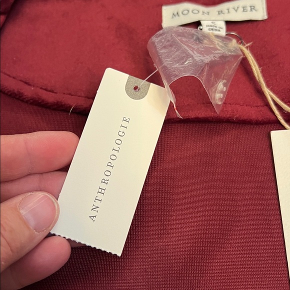 ANTHROPOLOGIE MOON RIVER BURGUNDY RED LACE TRIMMED VELVET WRAP  KIMONO SMALL - Picture 12 of 16